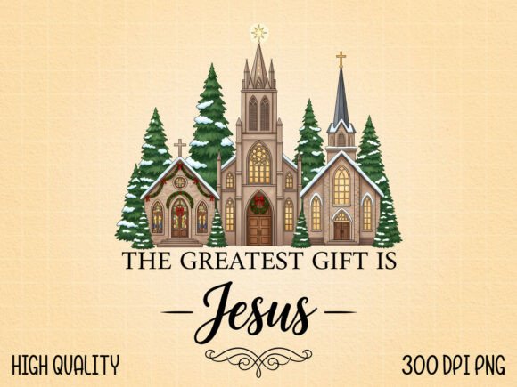 Christian Christmas Church PNG for T-Shirt Designs