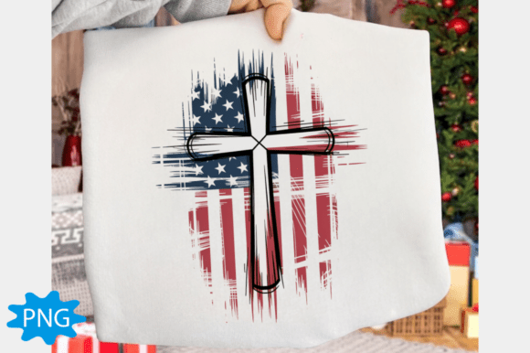 Cross with USA Flag PNG, Christian Cross T-Shirt Designs