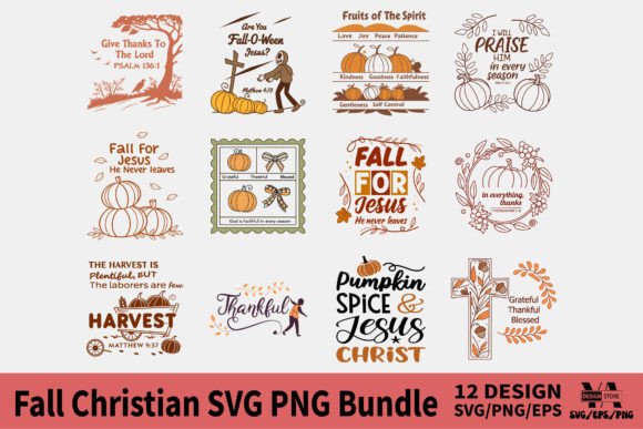 Fall Christian SVG PNG Bundle: T-Shirt Designs