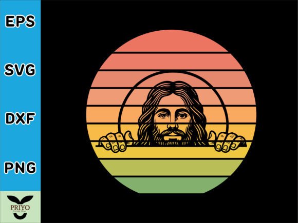 Jesus Christ Peeking Face Sunset Vintage T-Shirt Designs