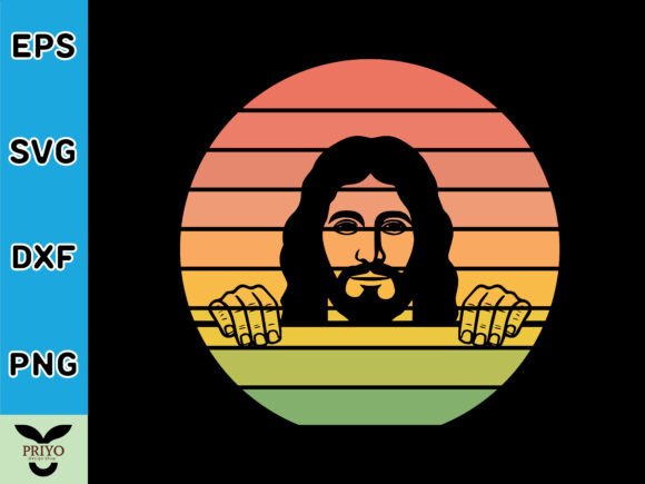 Jesus Christ Peeking Sunset Vintage T-Shirt Designs